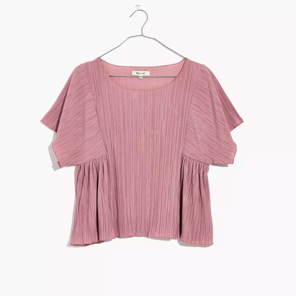 Madewell Blush Pink Short Sleeve Ribbed Pleated Dressy Short Sleeve